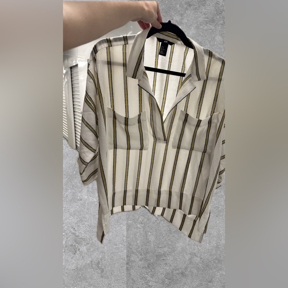 Gold and Navy Striped Women's White blouse